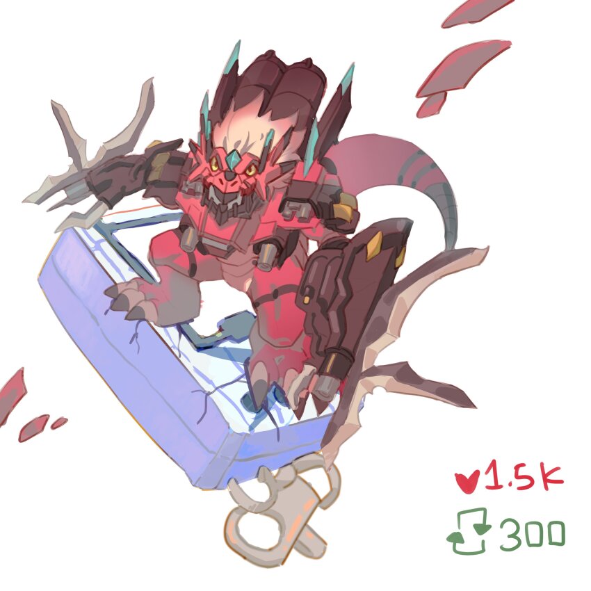 765_nanami, absurdres, arm_blade, cyborg, digimon, digimon_(creature), digimon_(virtual_pet), dinosaur