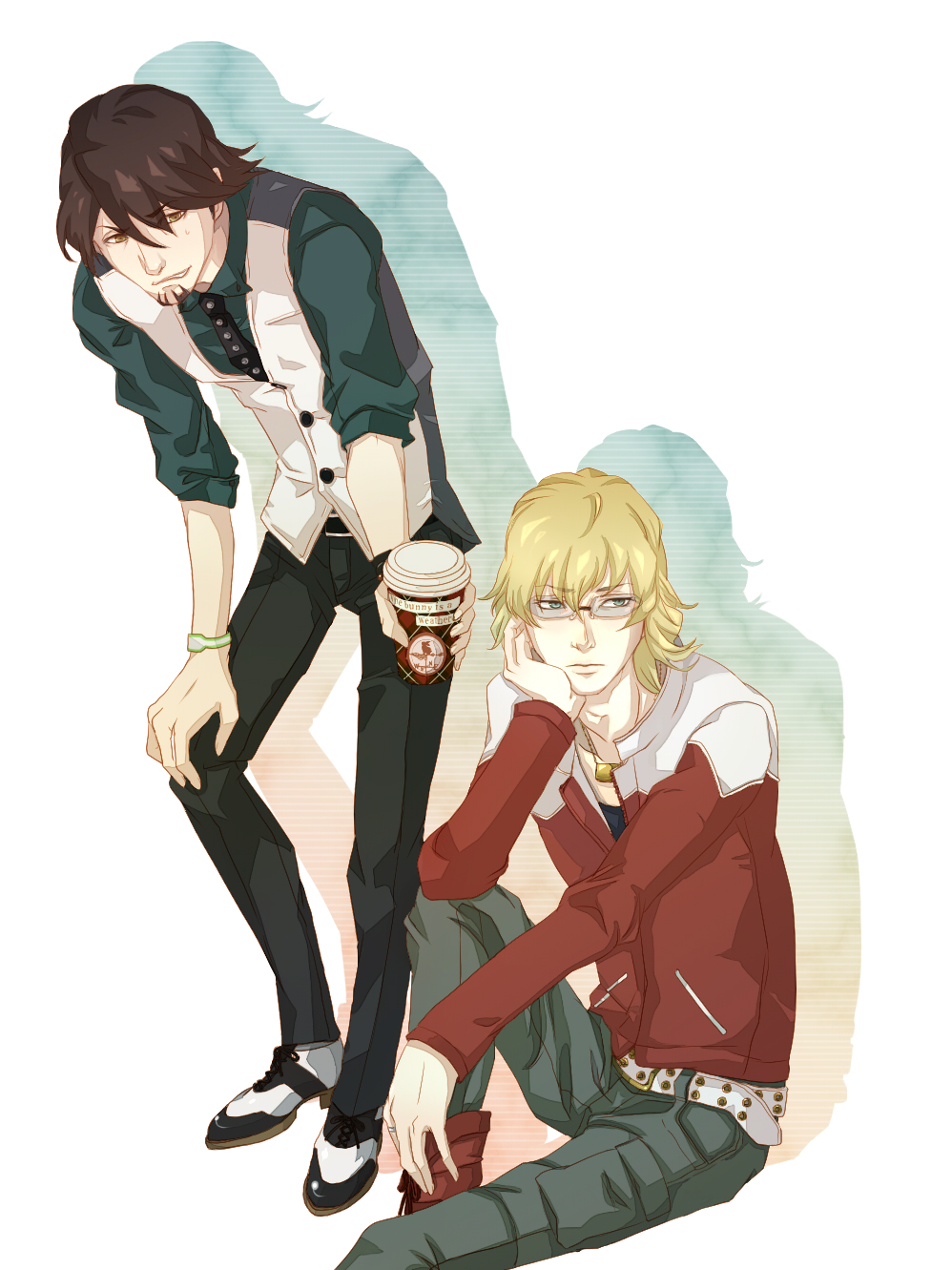 10s, 2boys, barnaby_brooks_jr., belt, blonde_hair, boots, bracelet, brown_eyes