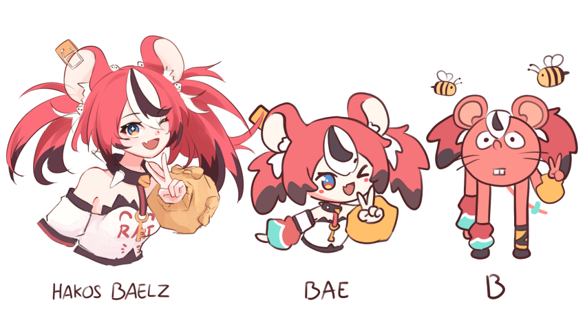 >_o, 1girl, :d, animal_ears, bee, black_hair, blue_eyes, buck_teeth