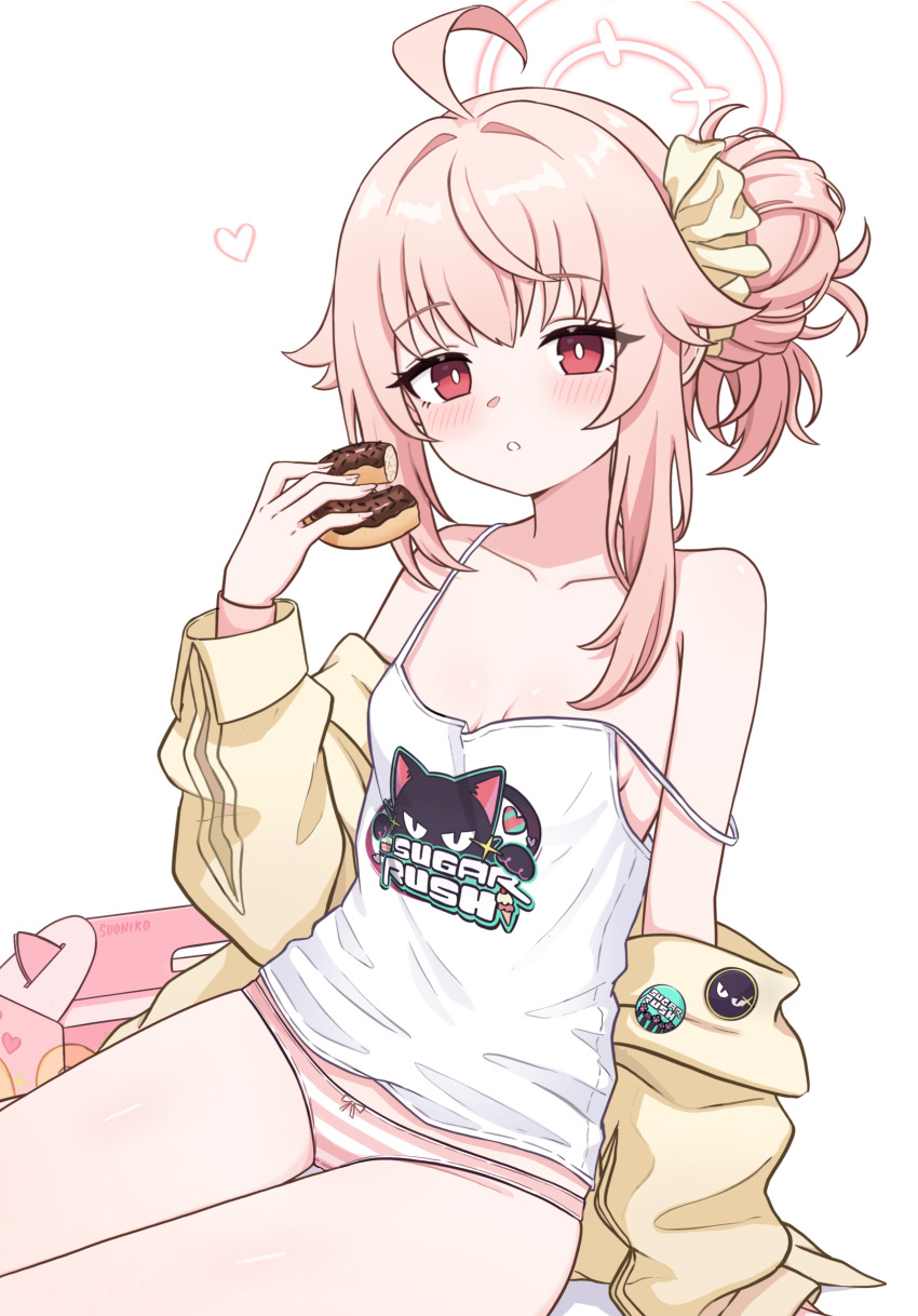 1girl, absurdres, ahoge, bare_shoulders, blue_archive, blush, bow, bow_panties