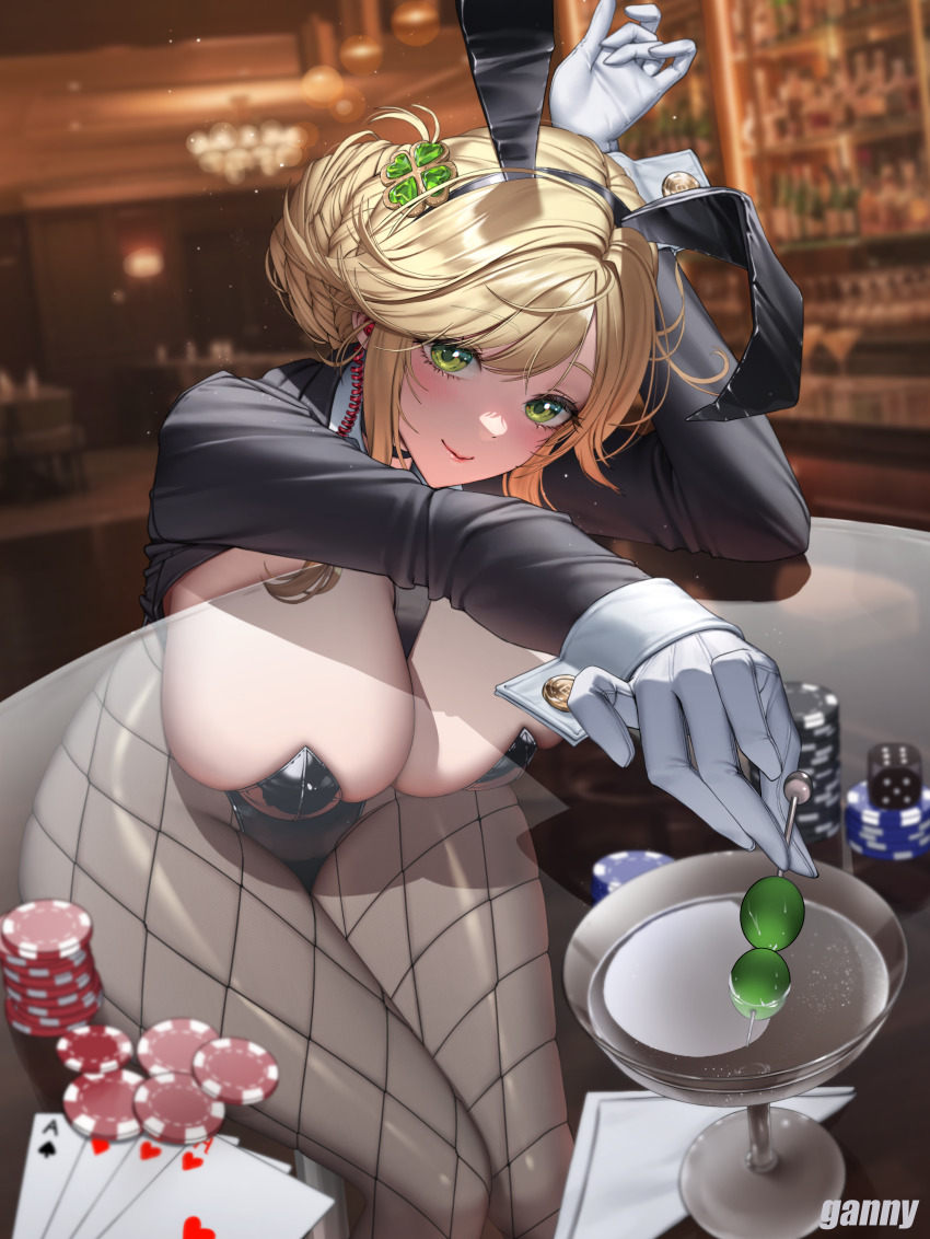 1girl, absurdres, ade_(agent_bunny)_(nikke), ade_(nikke), animal_ears, artist_name, black_leotard, blonde_hair