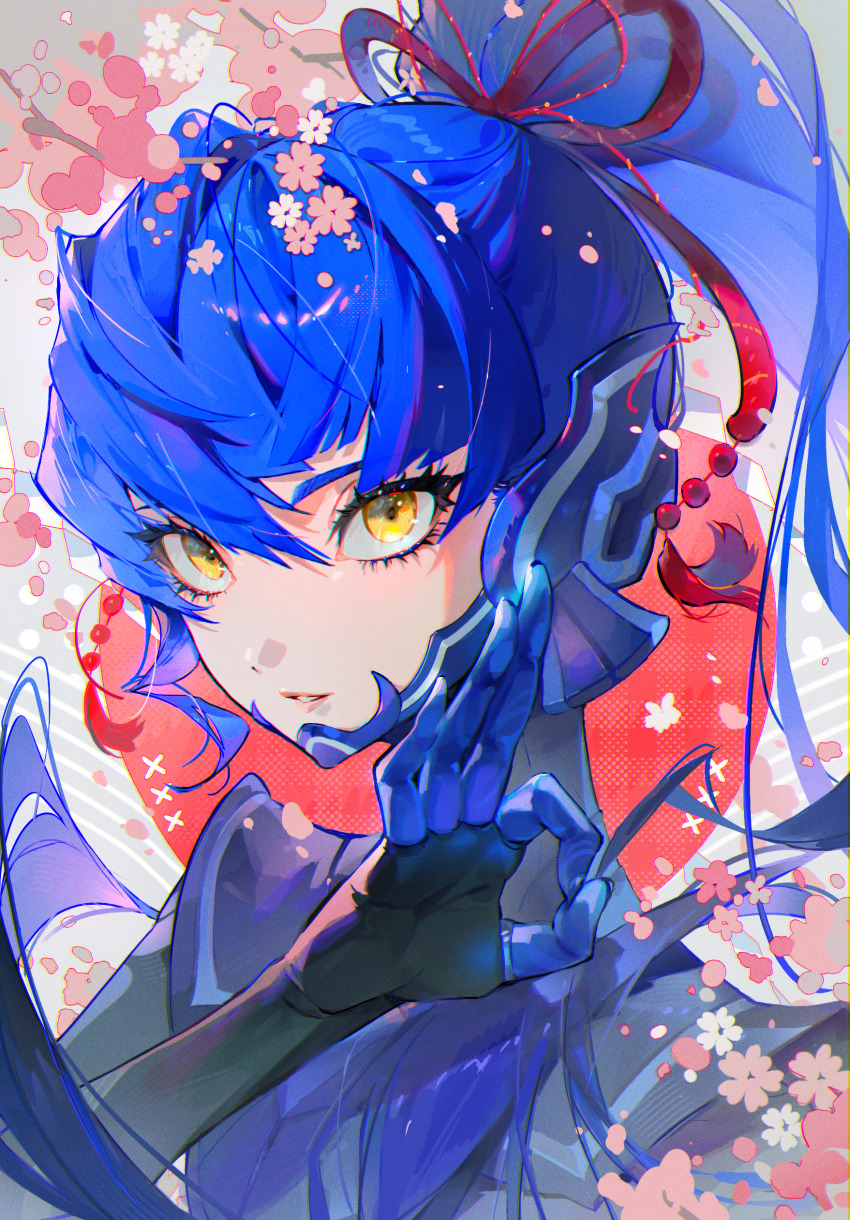 1boy, absurdres, androgynous, armor, asymmetrical_hair, blue_bodysuit, blue_hair, blush