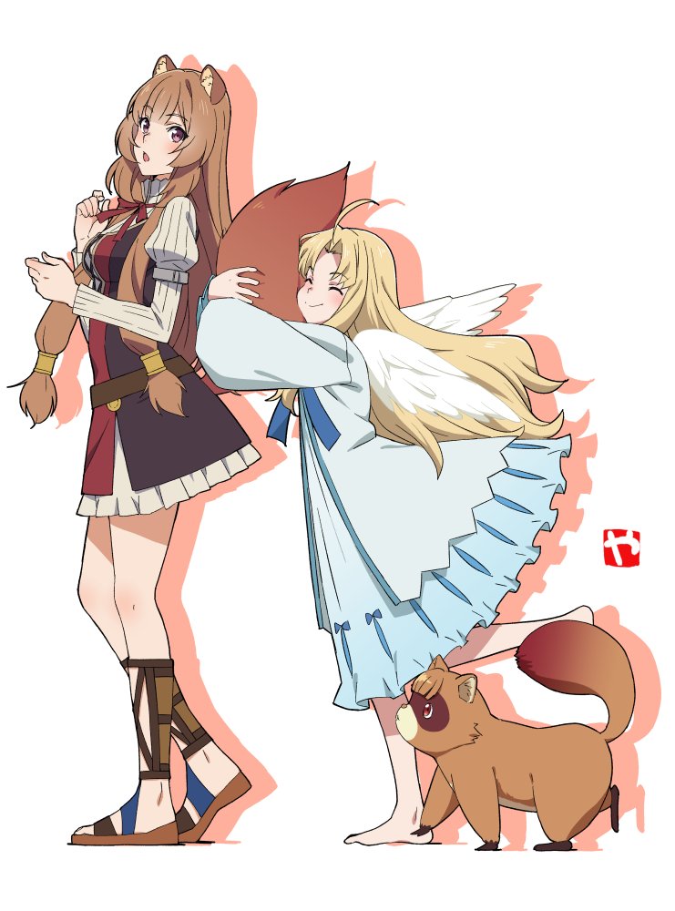 1other, 2girls, :o, ^_^, adapted_costume, ahoge, animal_ear_fluff, animal_ears