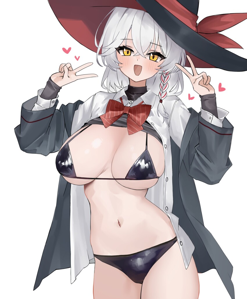 1girl, absurdres, bikini, black_bikini, blue_archive, bow, bowtie, brown_halo