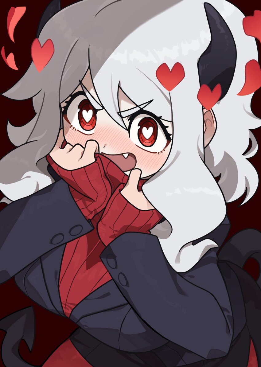 1girl, absurdres, blush, breasts, demon_girl, demon_horns, demon_tail, fang