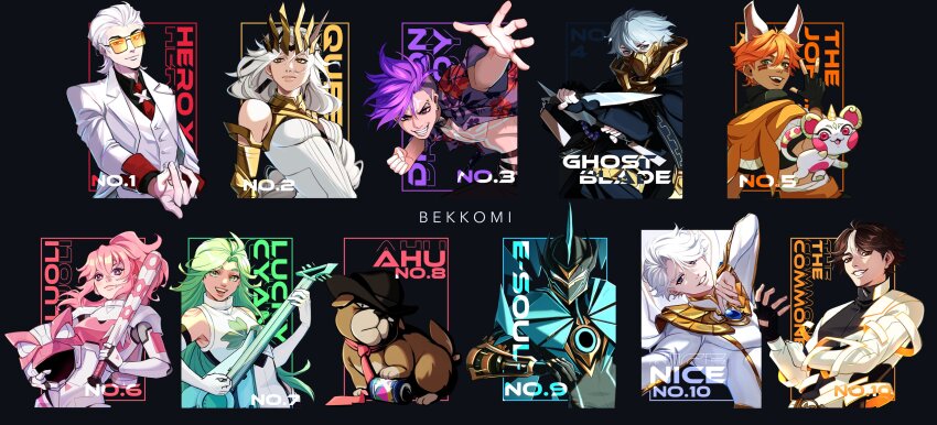 3girls, 6+boys, absurdres, ahu_(to_be_hero_x), animal_ears, aqua_hair, armor, baseball_bat