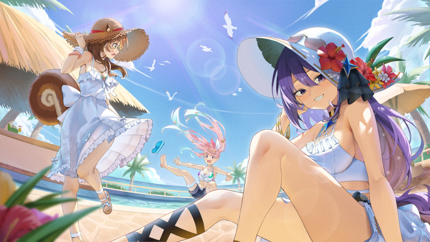 3girls, absurdres, airani_iofifteen, airani_iofifteen_(holonatsu_paradise), animal_ears, area_15, ayunda_risu, ayunda_risu_(holonatsu_paradise)