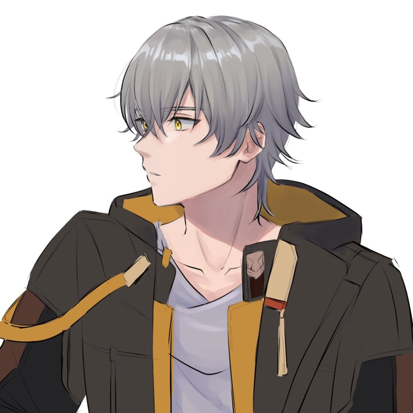 1boy, black_coat, caelus_(honkai:_star_rail), closed_mouth, coat, collarbone, commentary_request, grey_hair