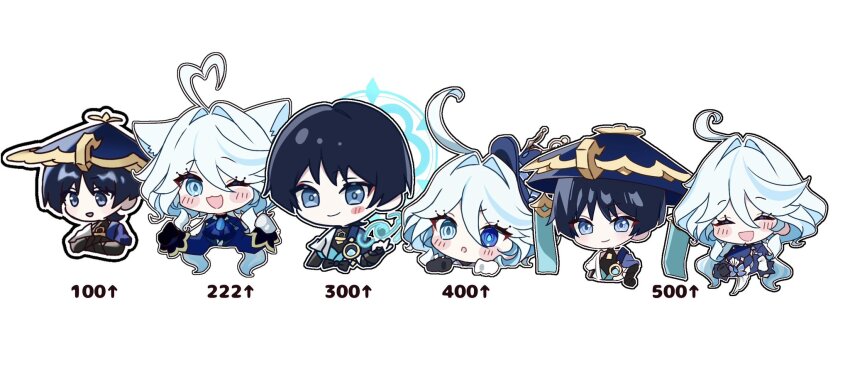 1boy, 1girl, :3, ahoge, animal_ears, arm_at_side, armor, arrow_(symbol)