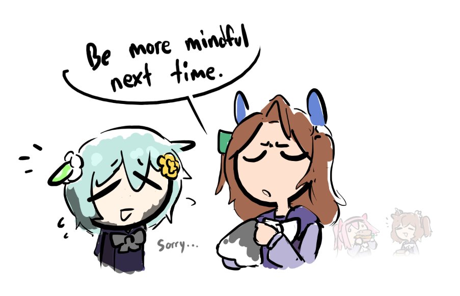 4girls, animal_ears, ashes, aston_machan_(umamusume), bow, brown_hair, burger, burnt