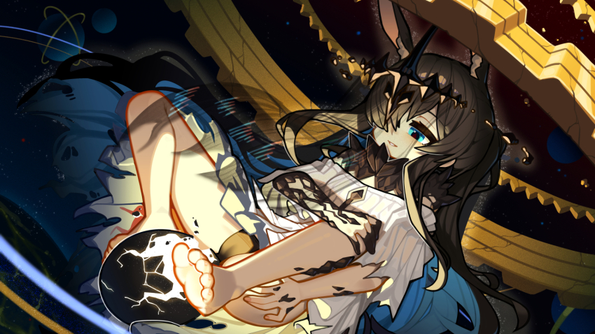 1girl, amiya_(arknights), amiya_(demon_king)_(arknights), animal_ear_fluff, arknights, black_panties, black_veil, blue_eyes