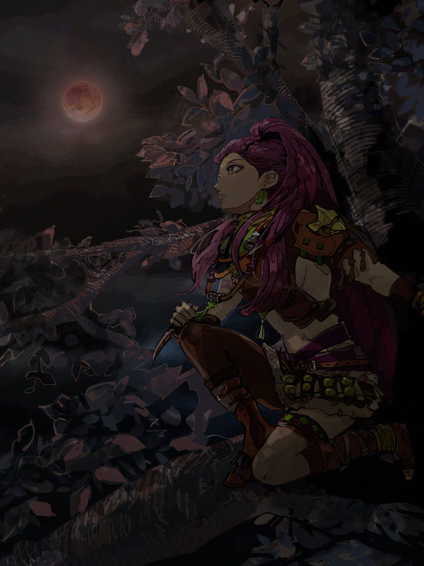 1girl, arm_tattoo, breasts, dark-skinned_female, dark_skin, earrings, facial_mark, facial_tattoo