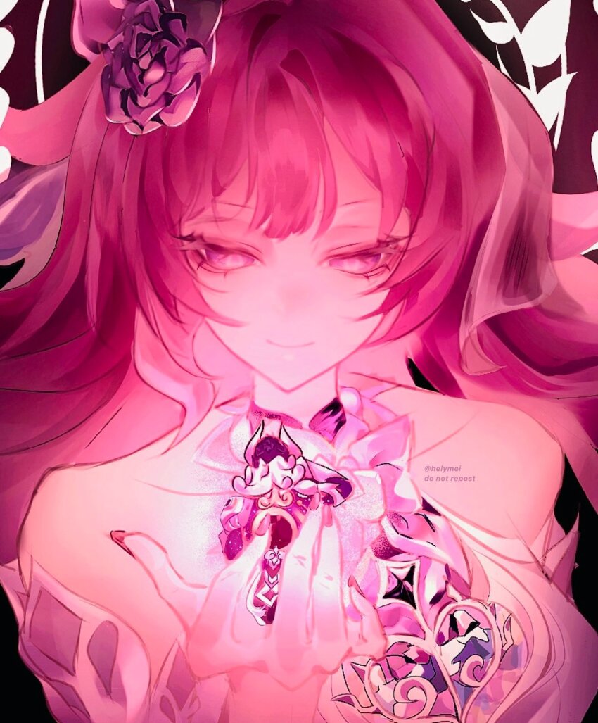 1boy, 1girl, bare_shoulders, breasts, commentary, cyrene_(honkai:_star_rail), cyrene_(demiurge)_(honkai:_star_rail), english_commentary