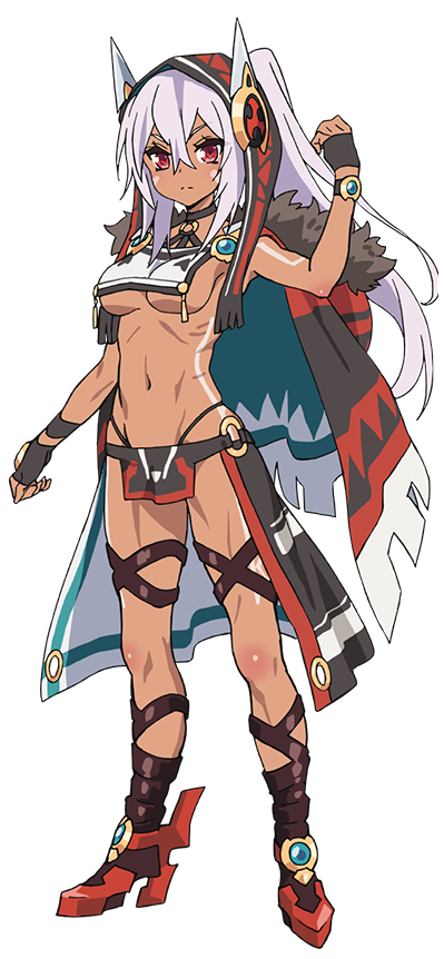 1girl, anime_coloring, ankle_wrap, arm_up, azur_lane, black_gloves, blush, bodypaint, single_breast_curtain, breasts, brown_cape, brown_hood, cape, clenched_hands, closed_mouth, crossed_bangs, dark-skinned_female, dark_skin, elbow_blush, facepaint, full_body, fur-trimmed_cape, fur_trim, gloves, hair_between_eyes, high_ponytail, highleg, highleg_panties, knee_blush, loincloth, long_hair, looking_at_viewer, medium_breasts, minneapolis_(azur_lane), multicolored_cape, native_american, navel, o-ring, o-ring_bottom, official_art, ogiwara_rokou, panties, ponytail, red_eyes, red_shoes, revealing_clothes, ribs, shoes, sidelocks, simple_background, solo, standing, tachi-e, transparent_background, underboob, underwear, v-shaped_eyebrows, very_long_hair, white_hair