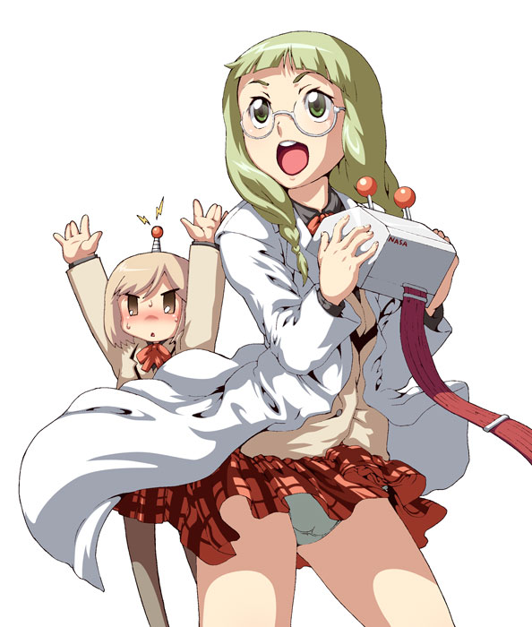 00s, 2girls, caryo, glasses, hyakko, lab_coat, multiple_girls, nonomura_ayumi