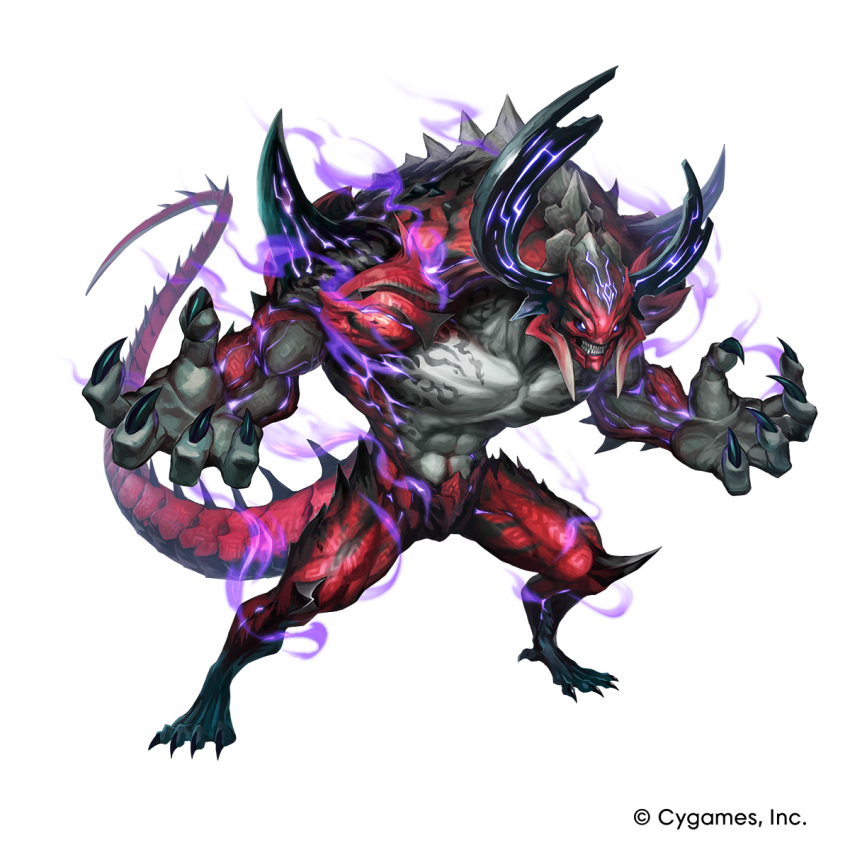 claws, copyright_name, diawl, full_body, highres, horns, kometani_hisanobu, monster, monster_focus, no_humans, official_art, shadowverse, shadowverse:_worlds_beyond, simple_background, spiked_tail, tail, white_background