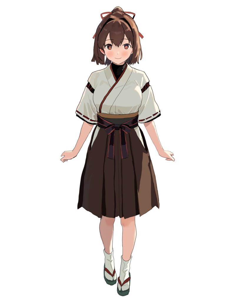 1girl, brown_eyes, brown_hair, brown_hakama, commentary_request, full_body, hakama, hakama_skirt
