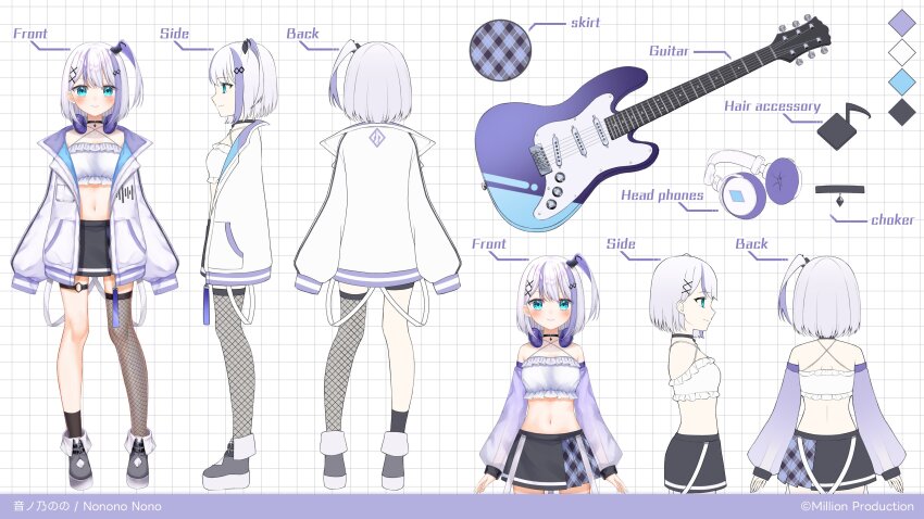 1girl, absurdres, amakami_konomi_(artist), aqua_eyes, black_skirt, blue_eyes, eighth_note, fortissimo