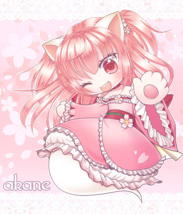 alternate_costume, animal_ears, animal_hands, cat_ears, cat_girl, character_name, cherry_blossoms, ciel0420