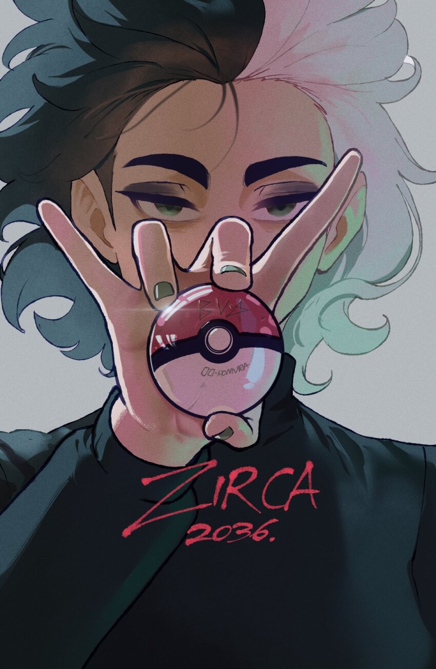 1girl, \n/, black_eyeshadow, black_hair, black_shirt, covered_mouth, eyeshadow, floating_hair