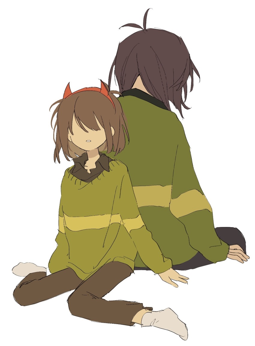 2others, aged_down, antenna_hair, black_shirt, brown_hair, brown_pants, collared_shirt, deltarune