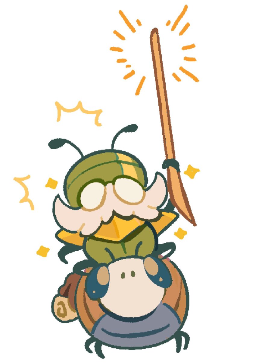 1boy, ache13337003, antennae, arm_up, armor, backpack, bag, beard