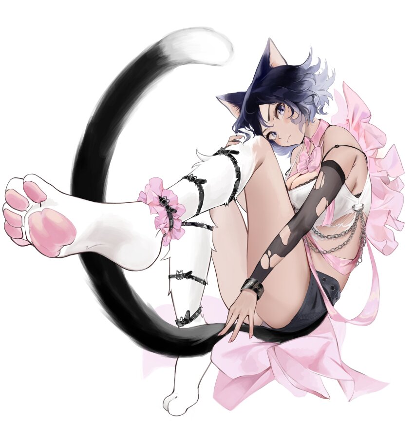 1girl, absurdly_long_tail, absurdres, animal_ears, artist_name, black_bra, black_hair, black_skirt