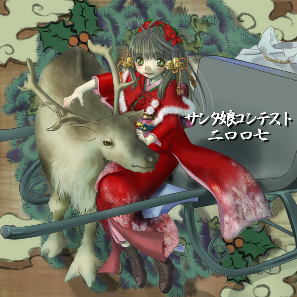 capelet, christmas, hair_ornament, japanese_clothes, jorotama, kimono, original, reindeer