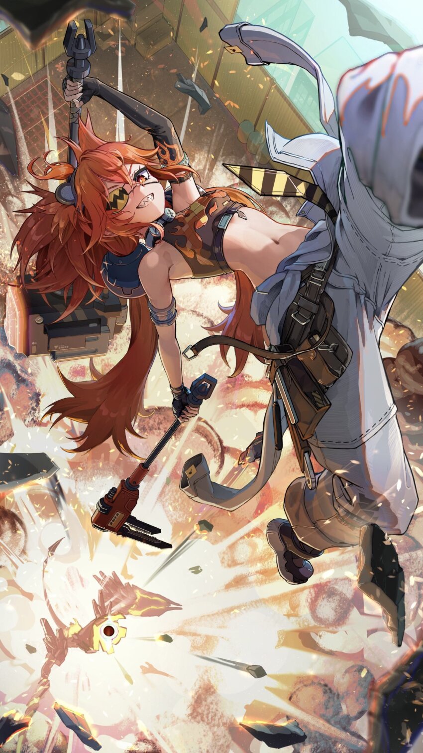 1girl, animal_ears, armlet, badman6050, baggy_pants, black_gloves, breasts, collar