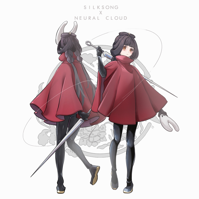 absurdres, black_bodysuit, bodysuit, brown_eyes, brown_hair, chanzhi_(neural_cloud), cloak, cosplay