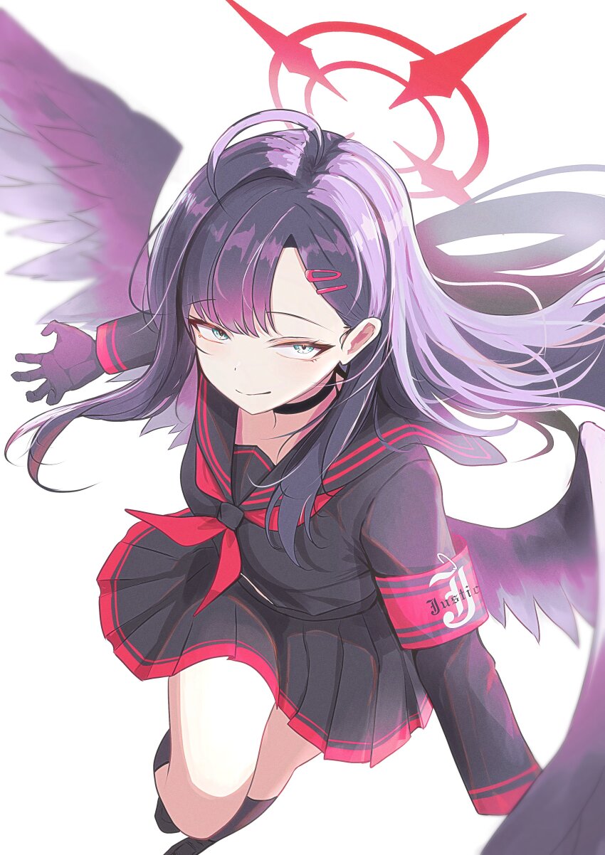 1girl, absurdres, armband, black_choker, black_gloves, black_hair, black_sailor_collar, black_serafuku