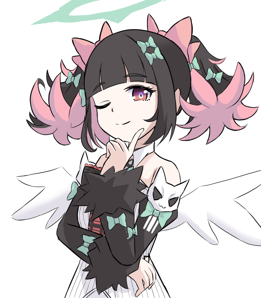 1girl, absurdres, bare_shoulders, black_hair, blunt_bangs, bow, edo-sensei, green_bow