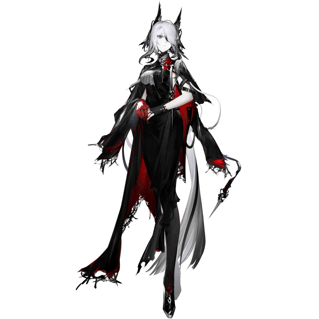 1girl, arknights, asymmetrical_gloves, black_dress, cape, chuzenji, closed_mouth, dress