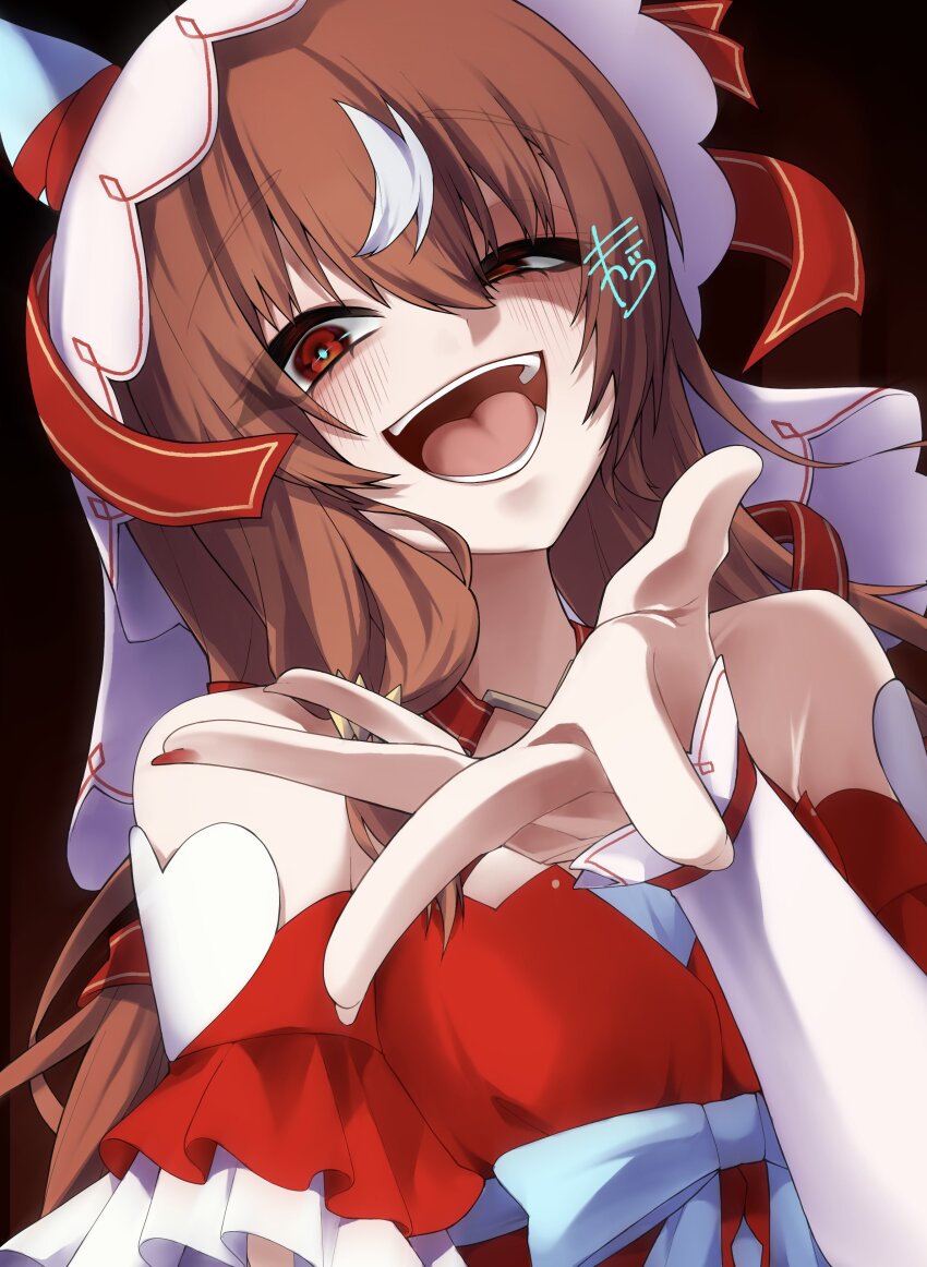 1girl, 2hin03, absurdres, animal_ears, blush, breasts, brown_hair, commission