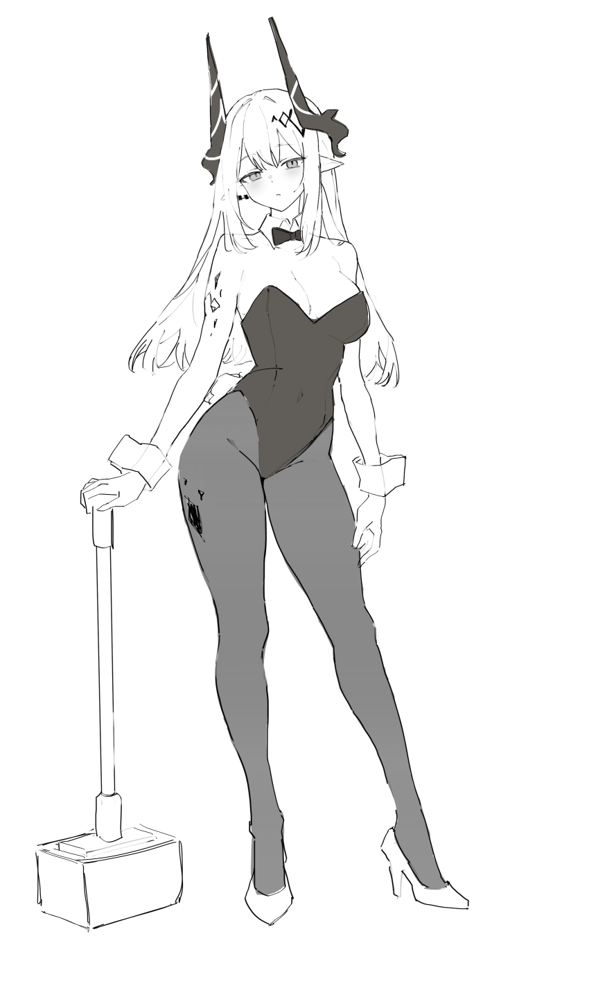 1girl, absurdres, arknights, blush, breasts, cleavage, closed_mouth, covered_navel