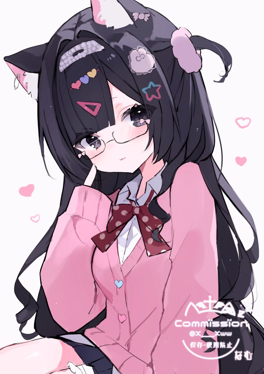 1girl, absurdres, animal_ear_fluff, animal_ears, black_eyes, black_hair, black_skirt, blush