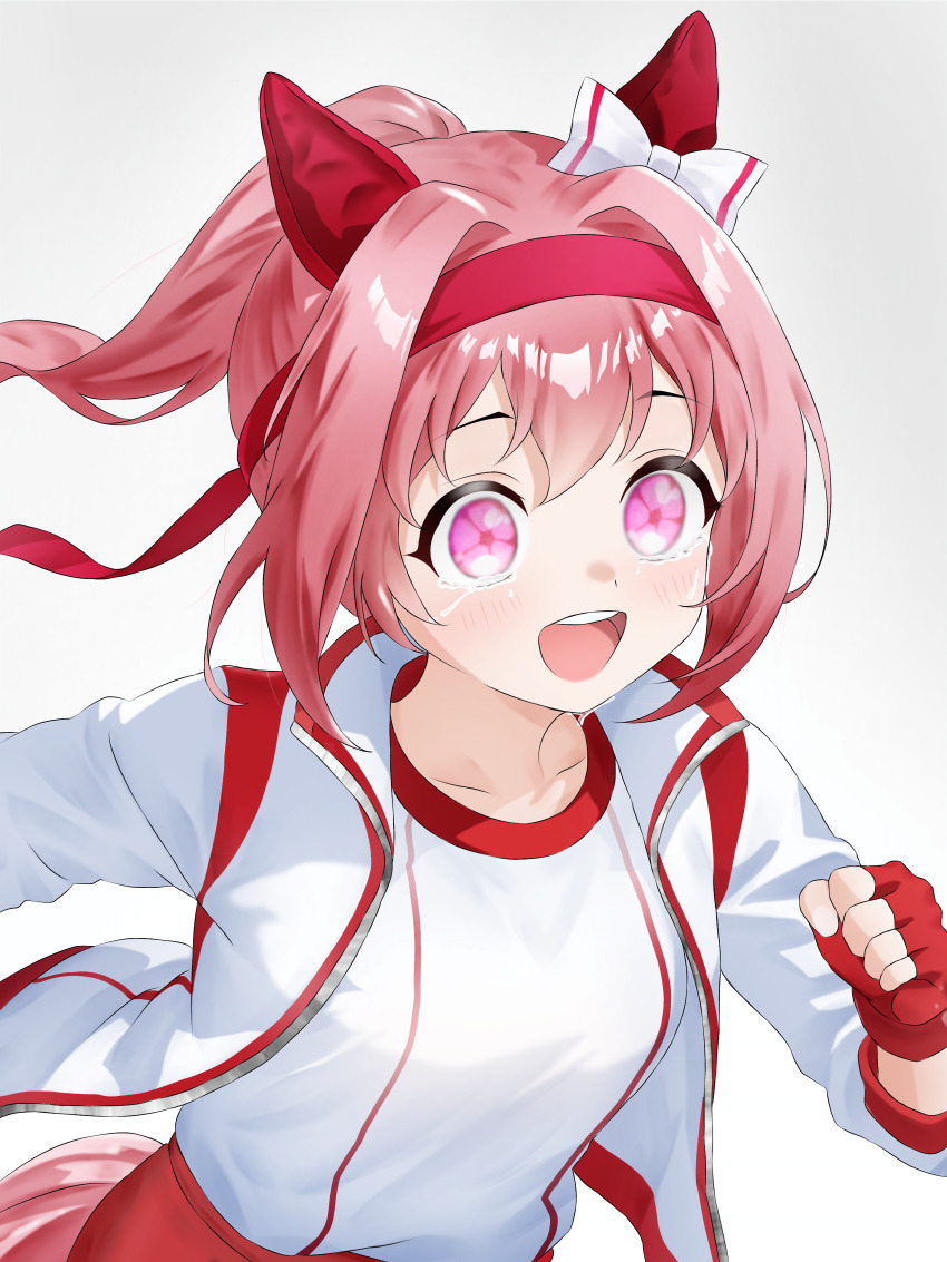 1girl, absurdres, animal_ears, blush, bow, brown_hair, buruma, ear_bow