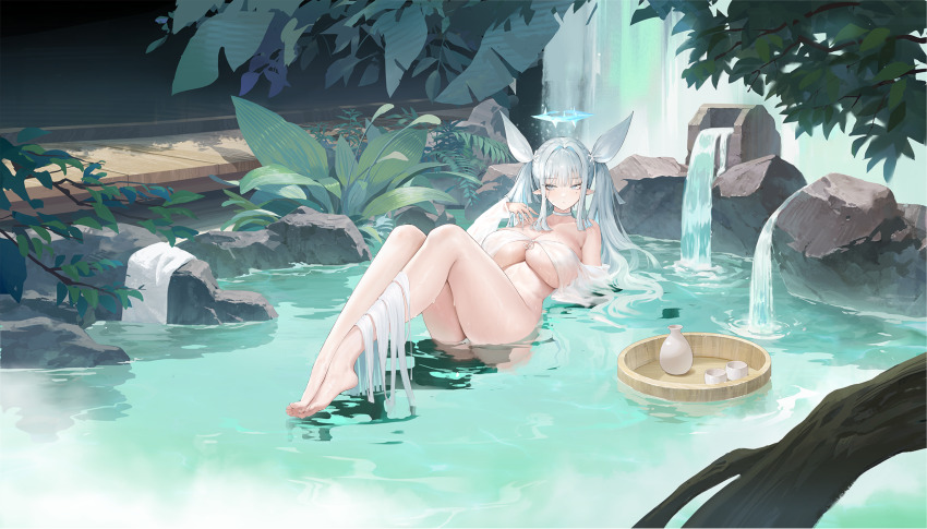 1girl, absurdres, arm_support, artist_request, azur_lane, barefoot, bath, blue_eyes