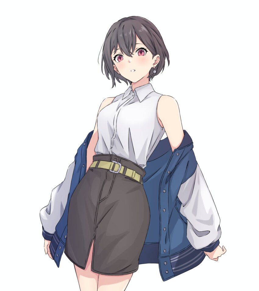 1girl, a_whydc, artist_collaboration, bang_dream!, bang_dream!_it's_mygo!!!!!, belt, blue_jacket, breasts