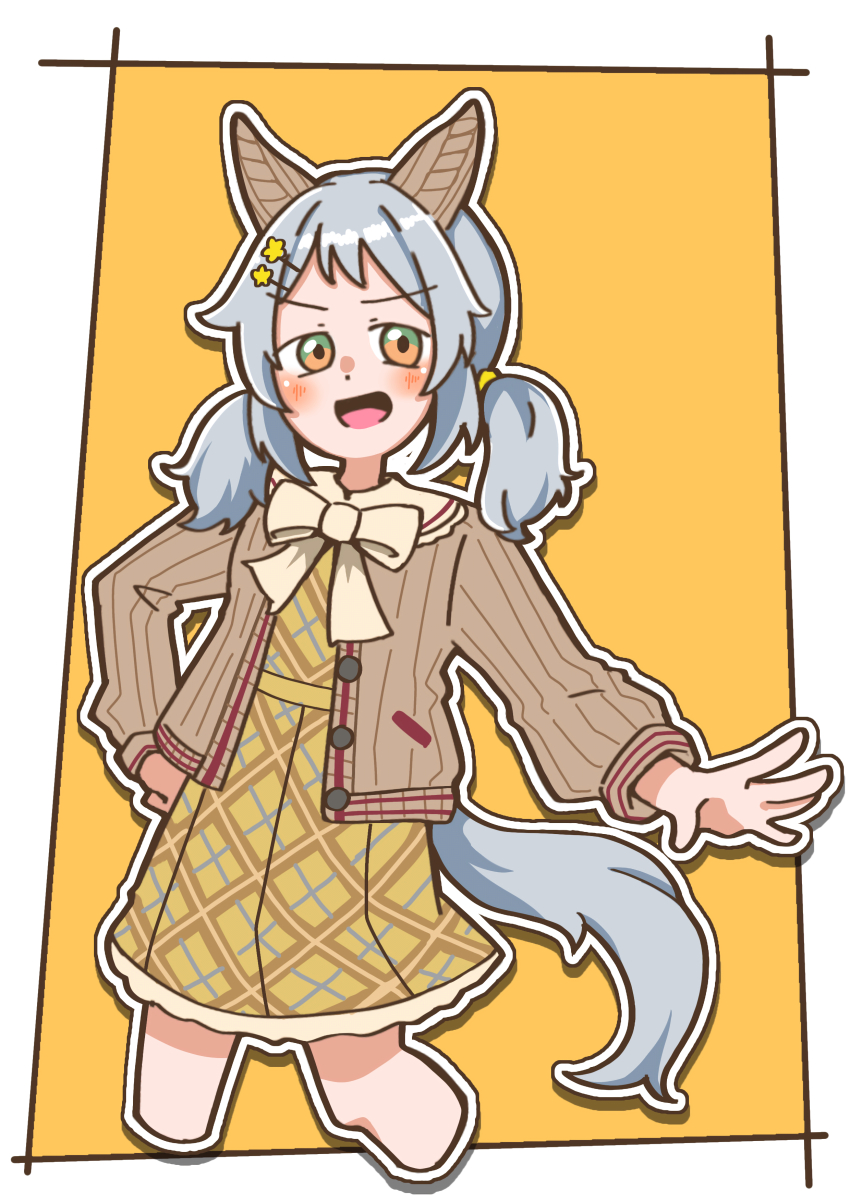 1girl, absurdres, animal_ears, blush, border, bow, bowtie, cardigan