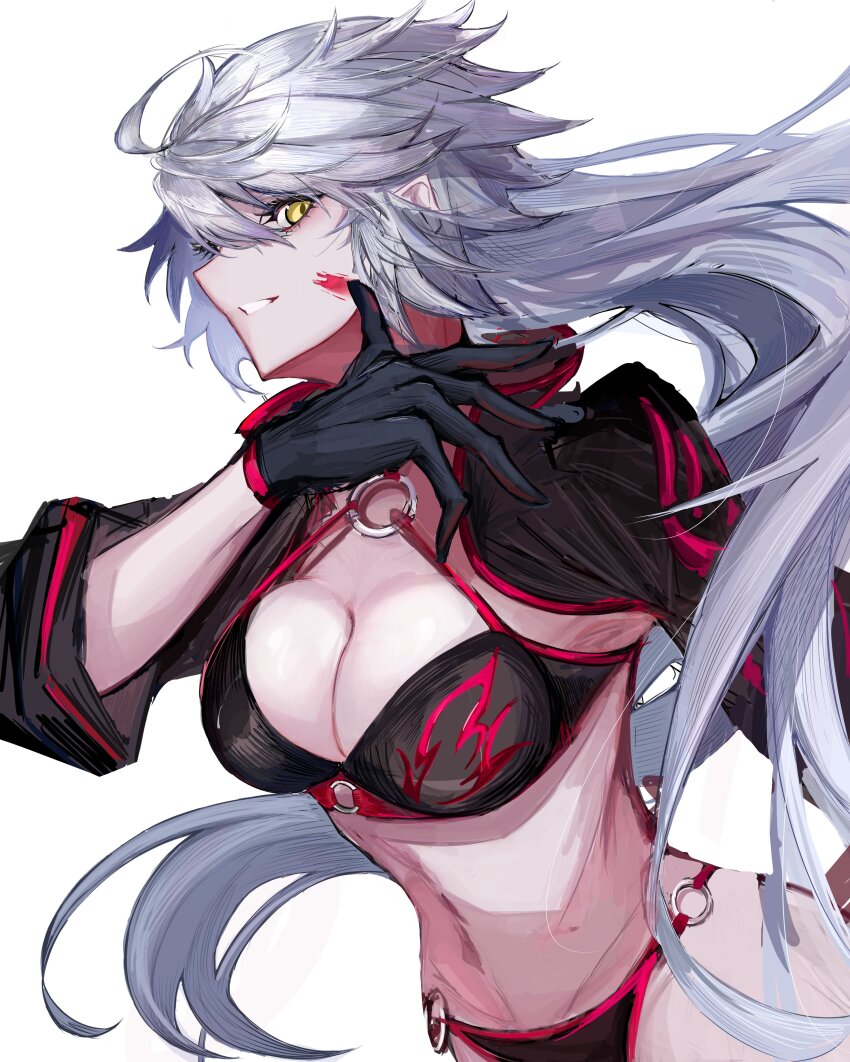 1girl, absurdres, ahoge, armpits, bikini, black_gloves, blood, blood_on_face