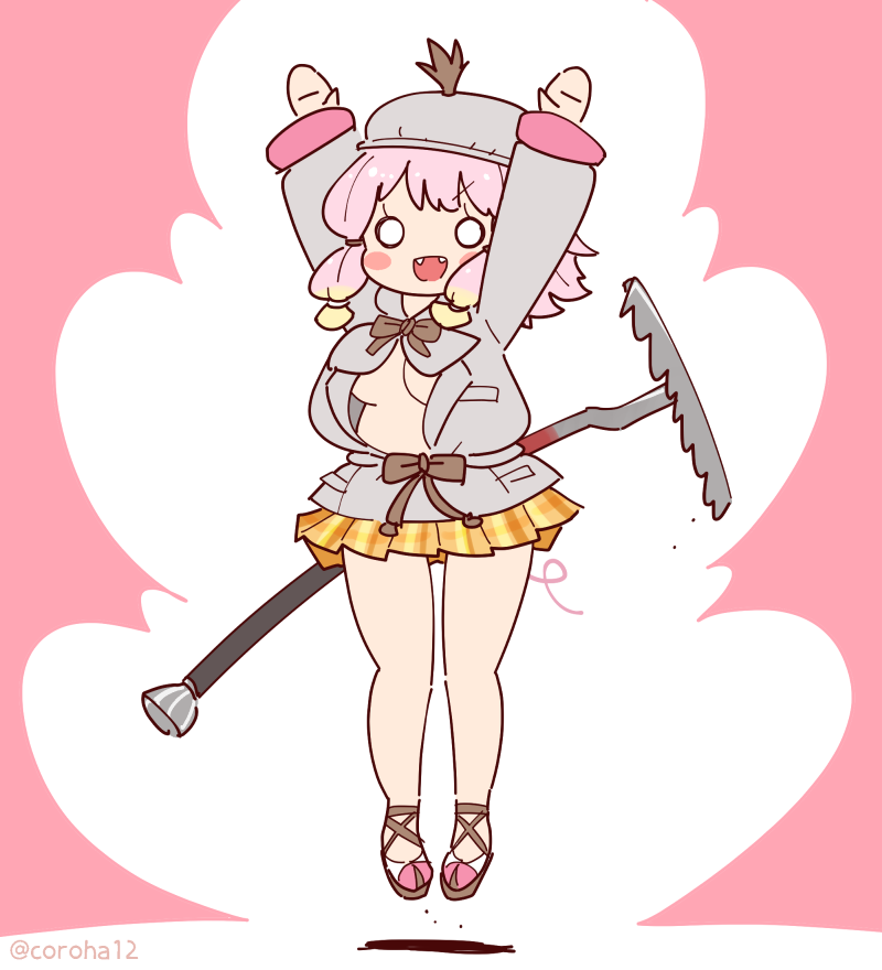 1girl, arms_up, bow, bowtie, breasts, chohakkai_(kemono_friends), coroha, full_body