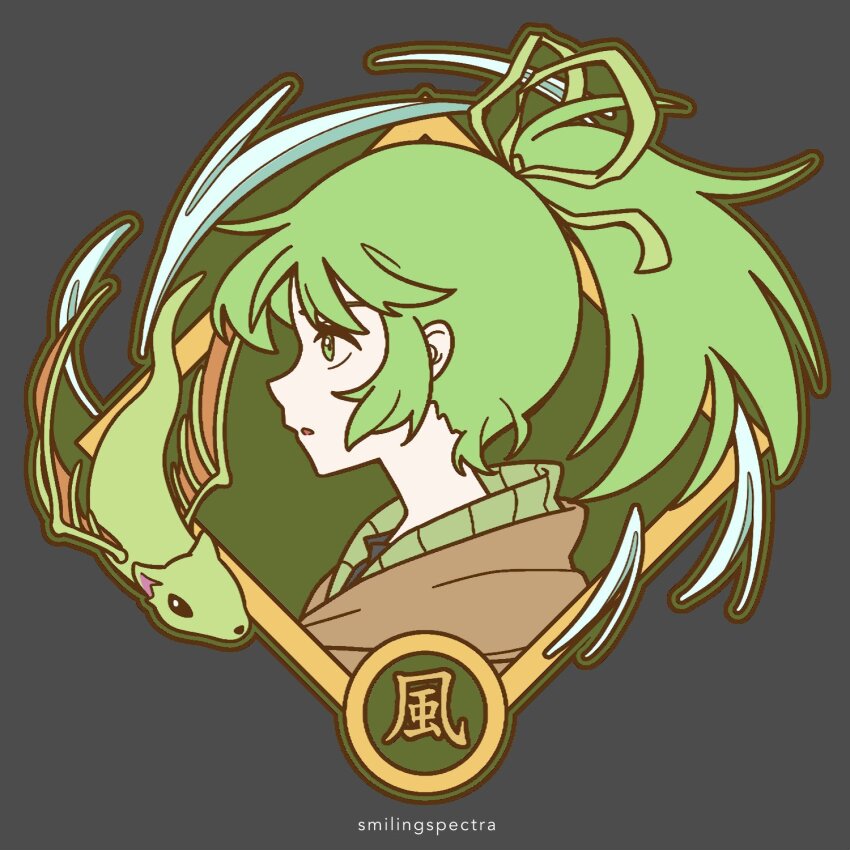 1girl, duel_monster, from_behind, from_side, green_eyes, green_hair, highres, open_mouth