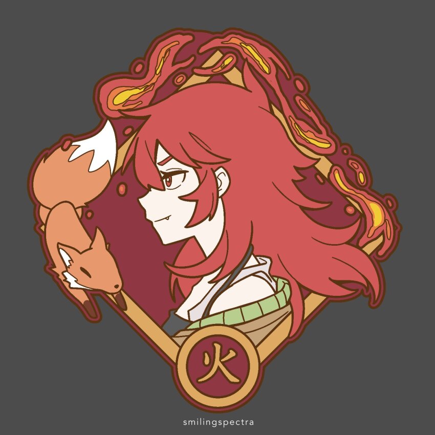 1girl, closed_mouth, duel_monster, fang, fox, from_side, highres, hiita_(yu-gi-oh!)