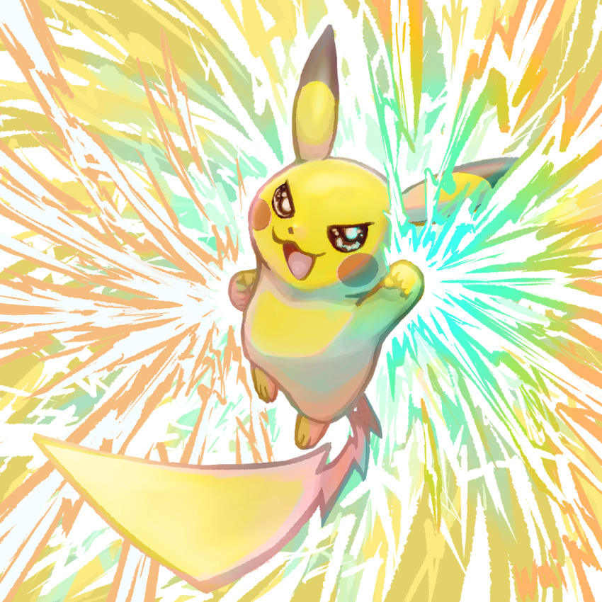 :3, clenched_hands, electricity, full_body, gen_1_pokemon, highres, nintendo, no_humans