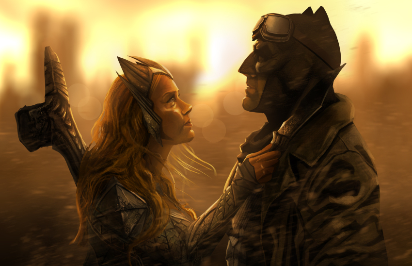 1boy, 1girl, absurdres, amber_heard, armor, batman, batman_(series), batman_v_superman:_dawn_of_justice