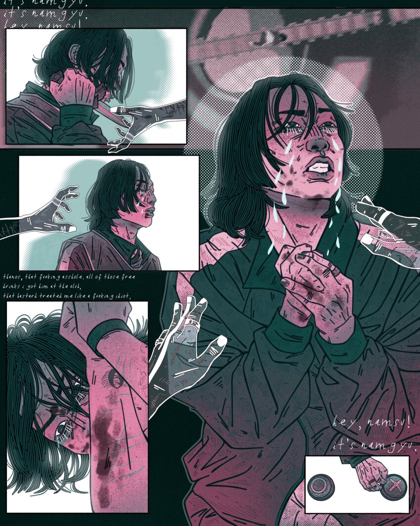 1boy, begging, black_eyes, black_hair, blood, blood_on_arm, blood_on_face, blood_on_hands