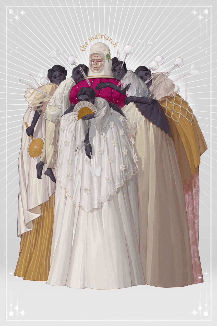 absurdres, black_skin, black_skirt, colored_skin, doll, dress, hand_fan, highres