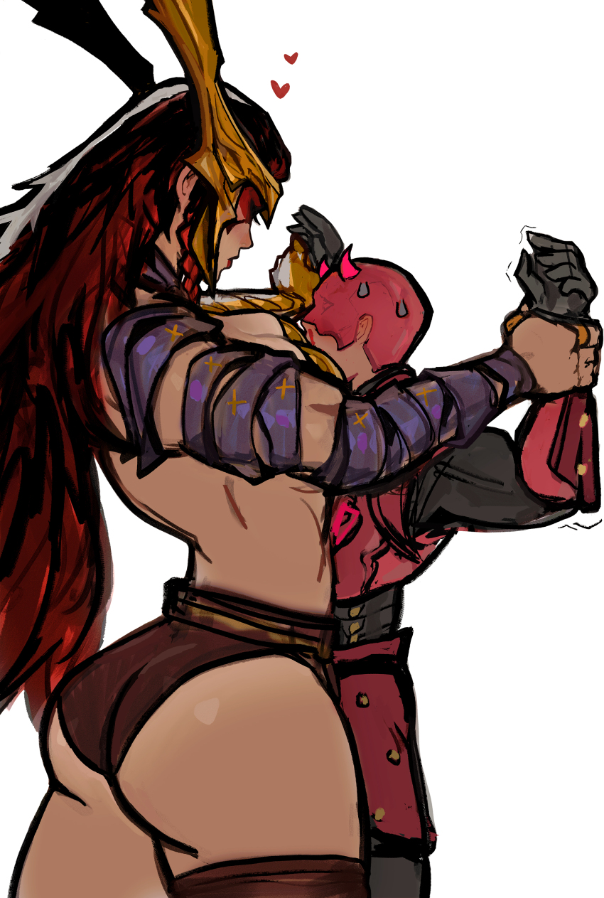 1boy, 1girl, absurdres, angela_(marvel), armor, ass, breasts, daredevil