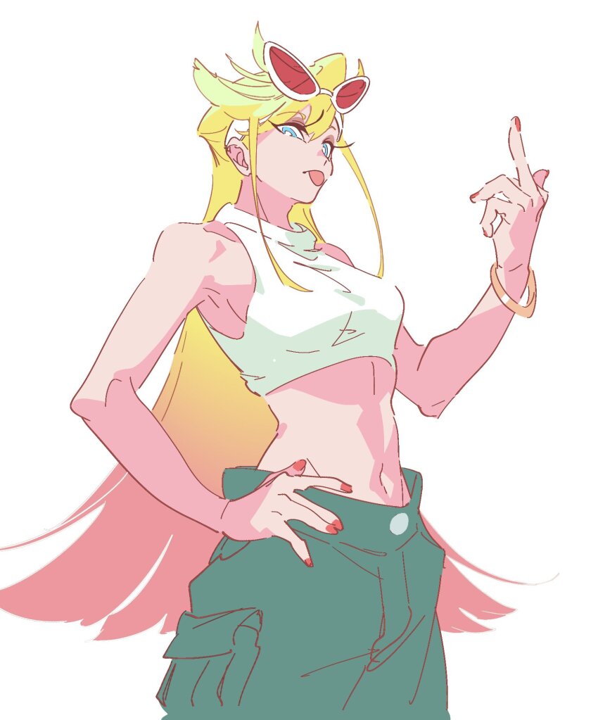 1girl, bb_zatta, blonde_hair, breasts, crop_top, highres, long_hair, looking_at_viewer